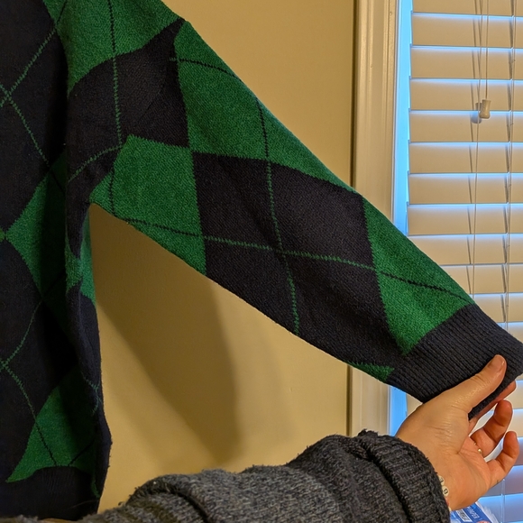 BTFBM Men's Argyle Crewneck Sweater - Green and Navy - Picture 4 of 7